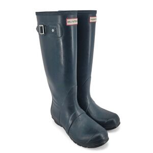 Hunter Rain Boots Mens 7 Womens 8 Navy Rubber Waterproof Outdoor Classic